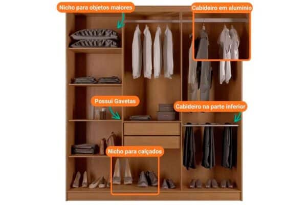 GUARDA ROUPA HAWAI 1.80 C/ 6 PORTAS E 2 GAVETAS - RUFATO - Imagem 11