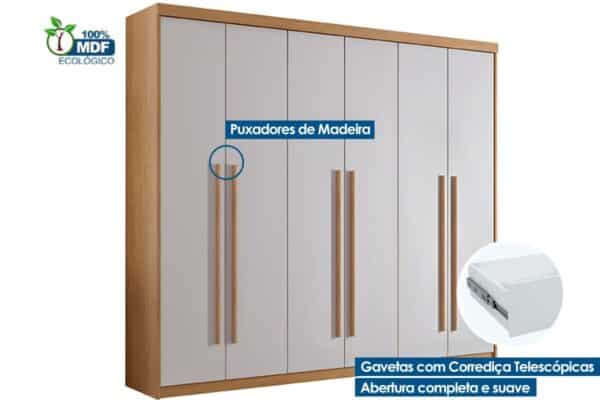 GUARDA ROUPA HAWAI 1.80 C/ 6 PORTAS E 2 GAVETAS - RUFATO - Imagem 12