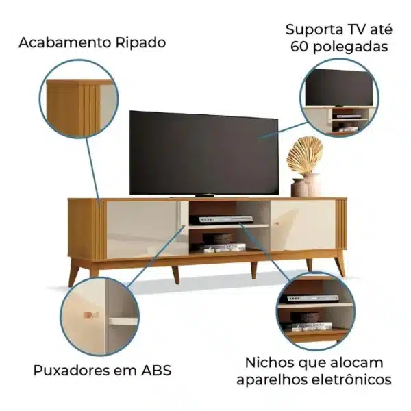 RACK LEGACY 1.60 - PARA TV ATÉ 60 POLEGADAS E 2 PORTAS C/ DETALHE RIPADO - EDN MÓVEIS - Imagem 14