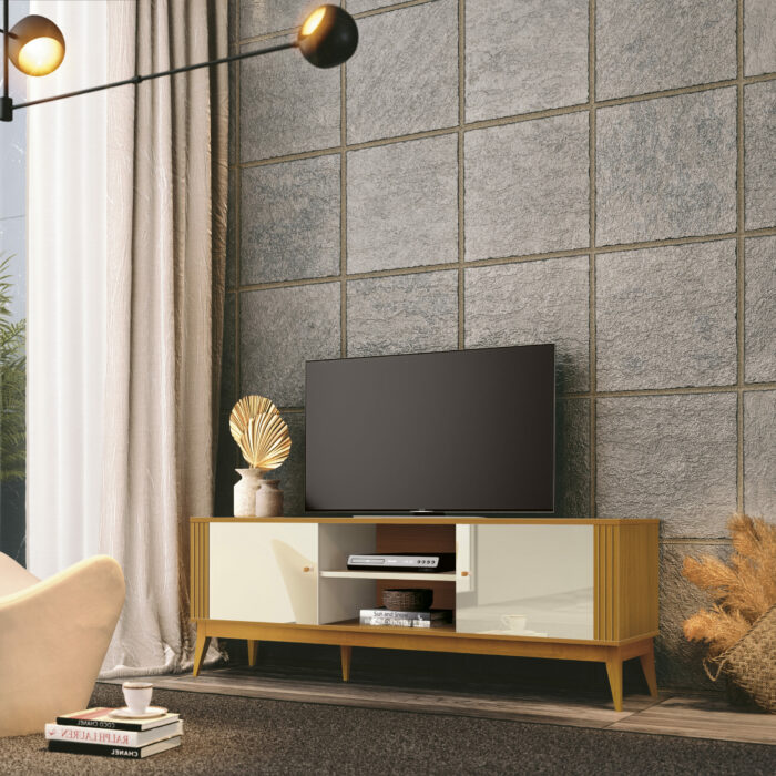 RACK LEGACY 1.60 - PARA TV ATÉ 60 POLEGADAS E 2 PORTAS C/ DETALHE RIPADO - EDN MÓVEIS