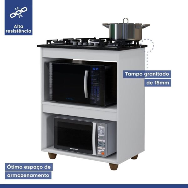 BALCÃO TURIM PARA COOKTOP 5 BOCAS COM ESPAÇO PARA FORNO E MICROONDAS - KAIKI MOVEIS - Imagem 2