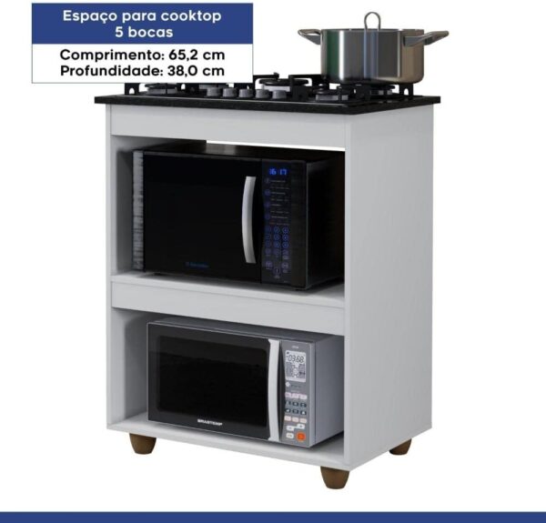 BALCÃO TURIM PARA COOKTOP 5 BOCAS COM ESPAÇO PARA FORNO E MICROONDAS - KAIKI MOVEIS - Imagem 3