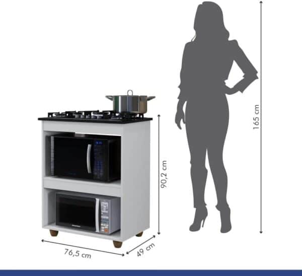 BALCÃO TURIM PARA COOKTOP 5 BOCAS COM ESPAÇO PARA FORNO E MICROONDAS - KAIKI MOVEIS - Imagem 4