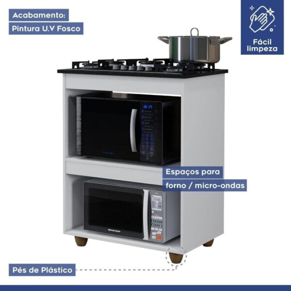 BALCÃO TURIM PARA COOKTOP 5 BOCAS COM ESPAÇO PARA FORNO E MICROONDAS - KAIKI MOVEIS - Imagem 5