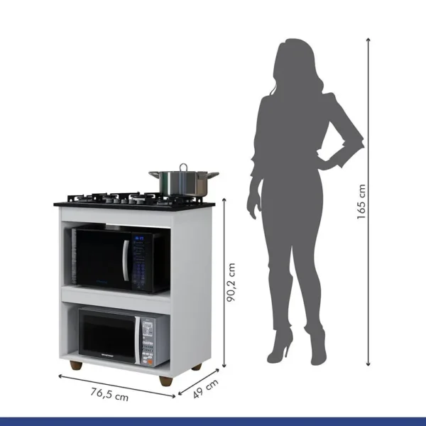 BALCÃO TURIM PARA COOKTOP 4 BOCAS COM ESPAÇO PARA FORNO E MICROONDAS - KAIKI MOVEIS - Imagem 4