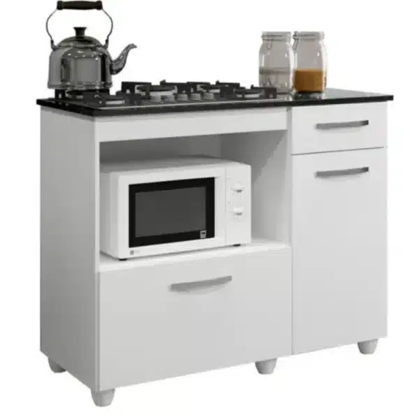 BALCÃO VIOLETA PARA COOKTOP 5 BOCAS, ESPAÇO PARA FORNO, 2 PORTAS E 1 GAVETA - KAIKI MOVEIS
