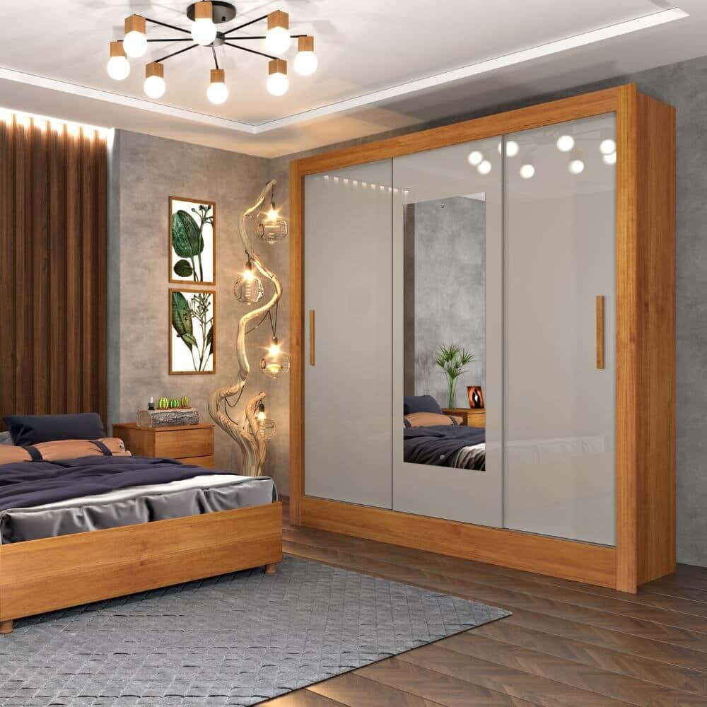 GUARDA ROUPA VALÊNCIA 1.90 C/ ESPELHO, 3 PORTAS E 4 GAVETAS - TCIL