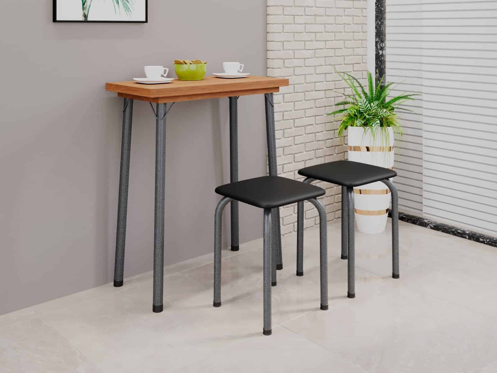 CONJUNTO MESA LUANA - DOBRÁVEL C/ 4 BANQUETAS ESTOFADAS - Imagem 2