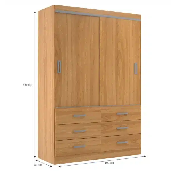 GUARDA ROUPA VENEZA 1.00M C/ 2 PORTAS DE CORRER E 6 GAVETAS - EVIDÊNCIA - Imagem 4