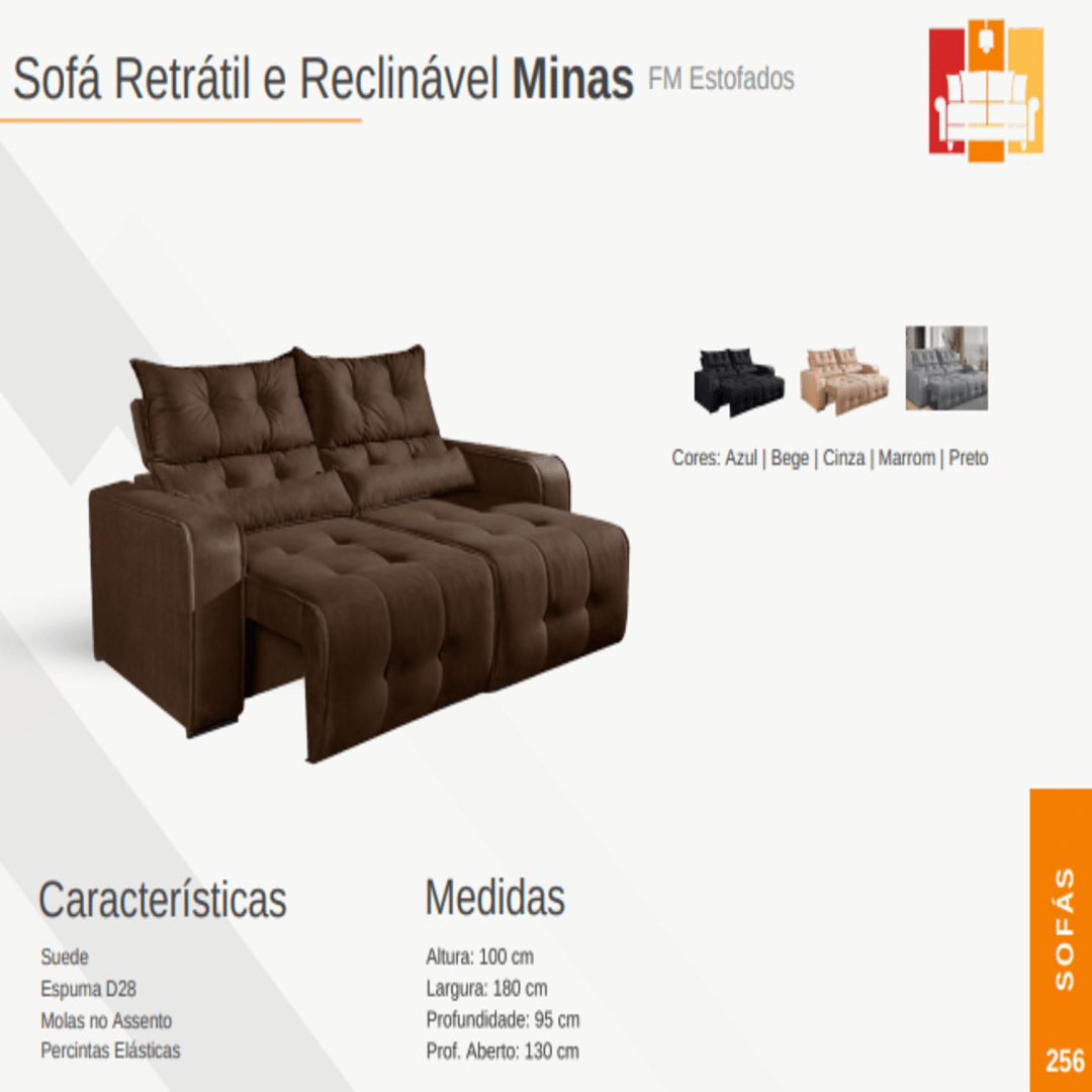 SOFÁ RETRÁTIL E RECLINÁVEL MINAS SAPPHIRE HOME 200 Atacadão Nosso Stock