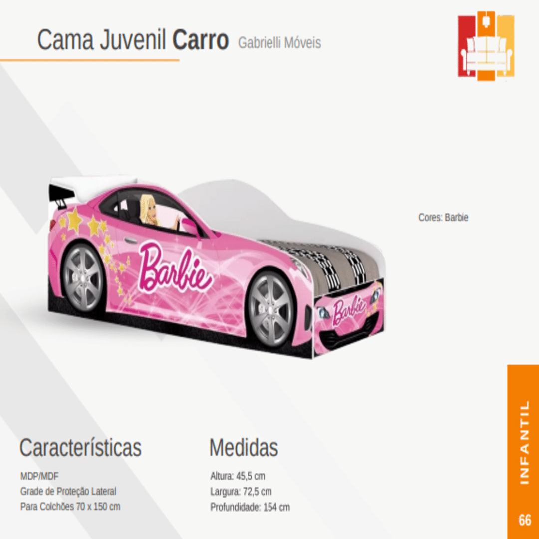 Cama Juvenil Formato de Carro – Barbie – Félix Móveis – Loja de