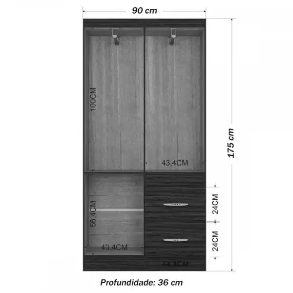 GUARDA ROUPA MILÃO 90CM - 4 PORTAS E 2 GAVETAS - POQUEMA - Imagem 7