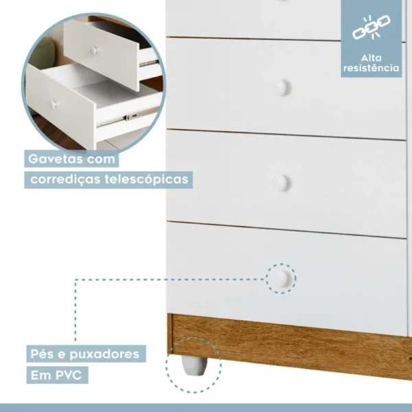 CÔMODA LIFE 1 PORTA E 4 GAVETAS COM CORREDIÇAS TELESCÓPICAS - TIGUS - Image 11