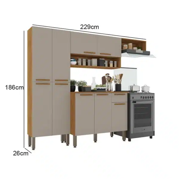 COZINHA MADRI COMPLETA C/ PANELEIRO,AÉREO 2 PTS, AÉREO GELADEIRA, BALCÃO 3 PTS - SALLETO - Imagem 4