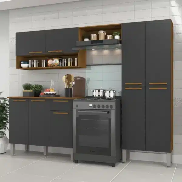 COZINHA MADRI COMPLETA C/ PANELEIRO,AÉREO 2 PTS, AÉREO GELADEIRA, BALCÃO 3 PTS - SALLETO - Imagem 7