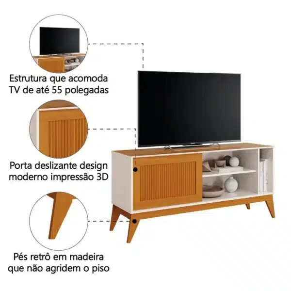 RACK BANCADA ARUBA 1.36 - PARA TV ATÉ 55 POLEGADAS E PORTA DESLIZANTE - EDN MÓVEIS - Imagem 3