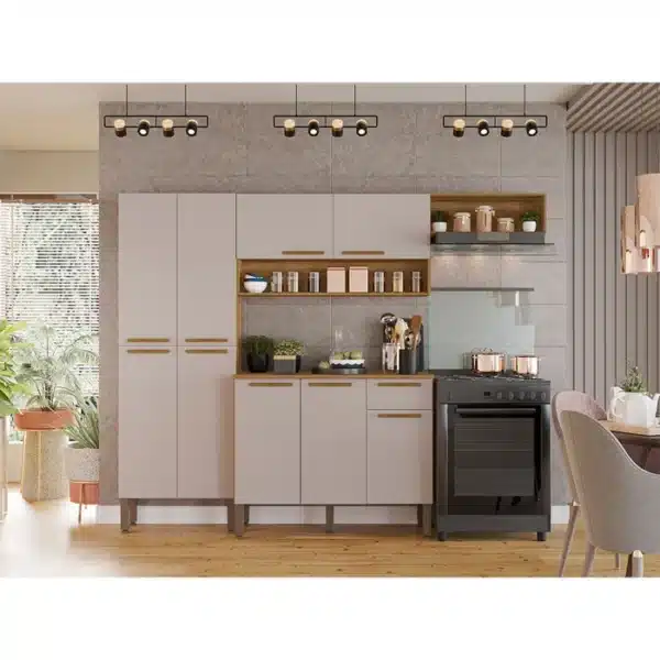 COZINHA MADRI COMPLETA C/ PANELEIRO,AÉREO 2 PTS, AÉREO GELADEIRA, BALCÃO 3 PTS - SALLETO - Imagem 3