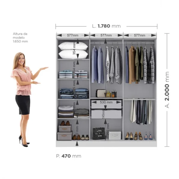 GUARDA ROUPA RECIFE 1.80 C/ 6 PORTAS E 2 GAVETAS – SALLETO - Imagem 12