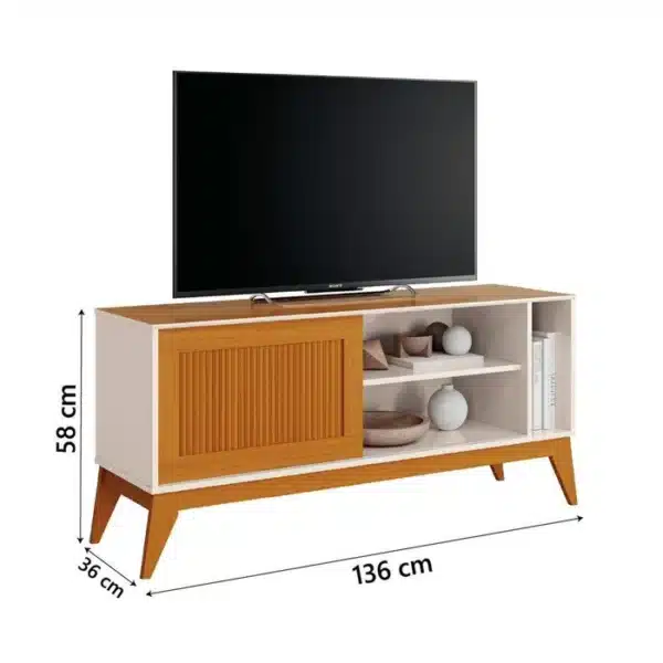 RACK BANCADA ARUBA 1.36 - PARA TV ATÉ 55 POLEGADAS E PORTA DESLIZANTE - EDN MÓVEIS - Imagem 2