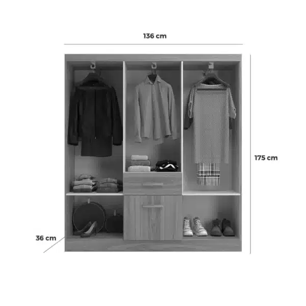 GUARDA ROUPA NEW MARBELA 1.36 C/ 7 PORTAS e 1 GAVETA - EVIDENCIA - Imagem 3