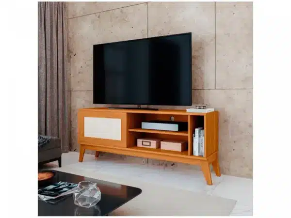 RACK BANCADA CAYMAN 1.35 - PARA TV ATÉ 55 POLEGADAS E PORTA DESLIZANTE - EDN MÓVEIS - Imagem 8