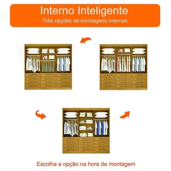 GUARDA ROUPA MONACO PLUS 2.40 C/ 6 PORTAS E 12 GAVETAS 100% MDF - DDORO - Imagem 2