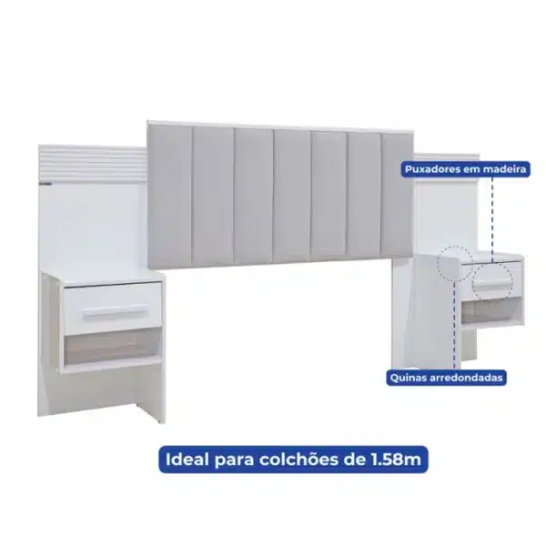 CABECEIRA IRIS QUEEN ESTOFADA C/ DETALHE RIPADO E 2 MESAS CABECEIRA - 100%MDF - DDORO - Imagem 3