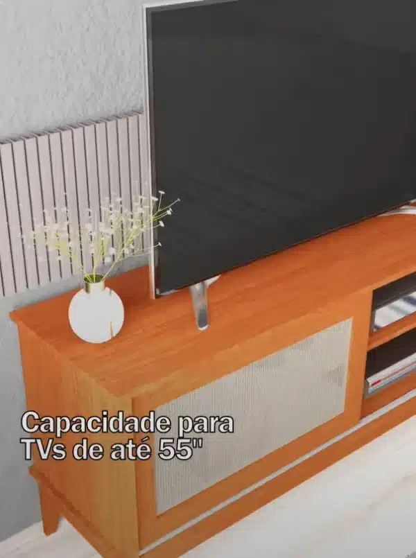 RACK BANCADA CAYMAN 1.35 - PARA TV ATÉ 55 POLEGADAS E PORTA DESLIZANTE - EDN MÓVEIS - Imagem 5