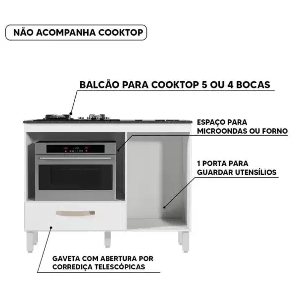 BALCÃO FIT PARA COOKTOP 4 E 5 BOCAS - 1 PORTA E 1 GAVETA - NICIOLI - Image 4