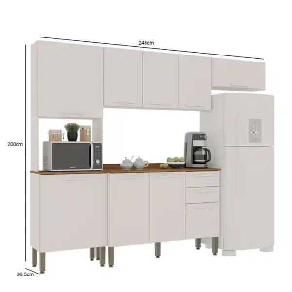 KIT COZINHA VALÊNCIA 2.48 - BALCÃO + AÉREO TRIPLO + TORRE QUENTE + AÉREO GELADEIRA  - SALLETO - Imagem 6