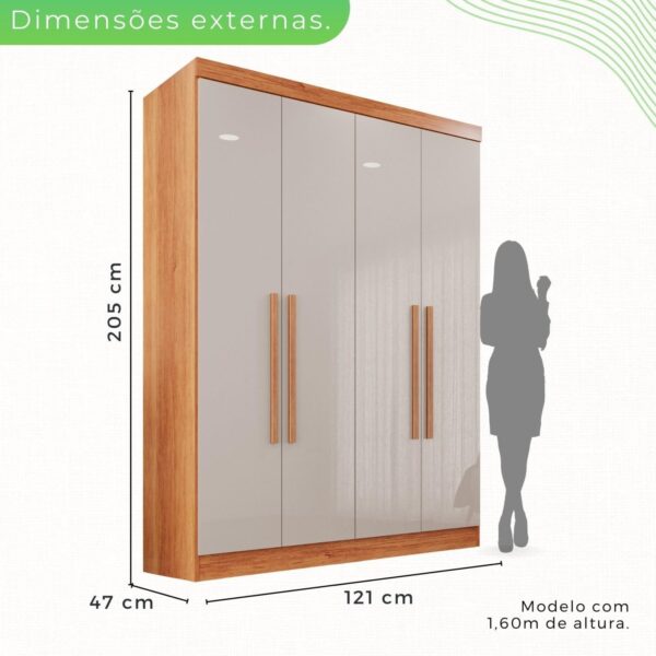 GUARDA ROUPA RECIFE 1.21m C/ 4 PORTAS S/ PÉS - SALLETO - Imagem 9