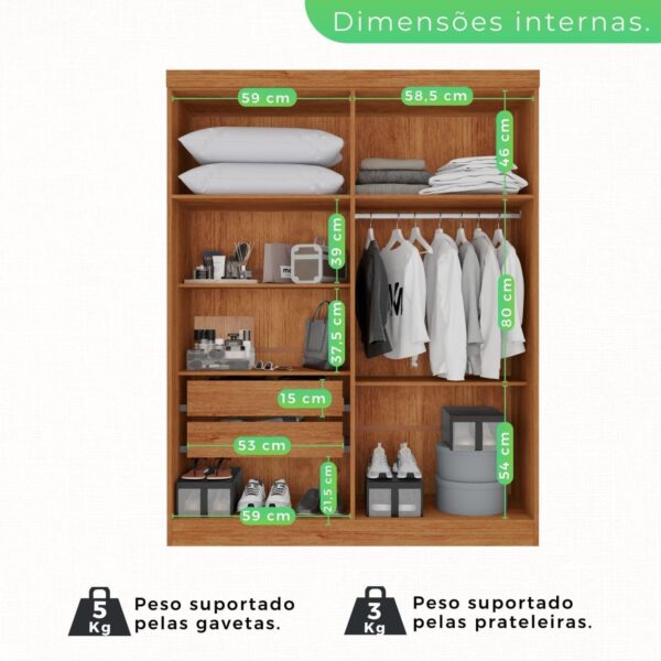 GUARDA ROUPA RECIFE 1.21m C/ 4 PORTAS S/ PÉS - SALLETO - Imagem 8