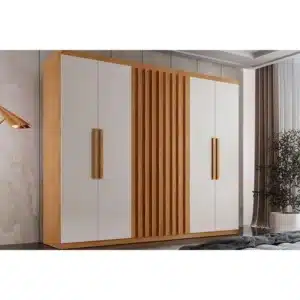 GUARDA ROUPA CAIRO 2.0 C/ 6 PORTAS (2 RIPADA)  C/ PUXADOR DE MADEIRA – RUFATO