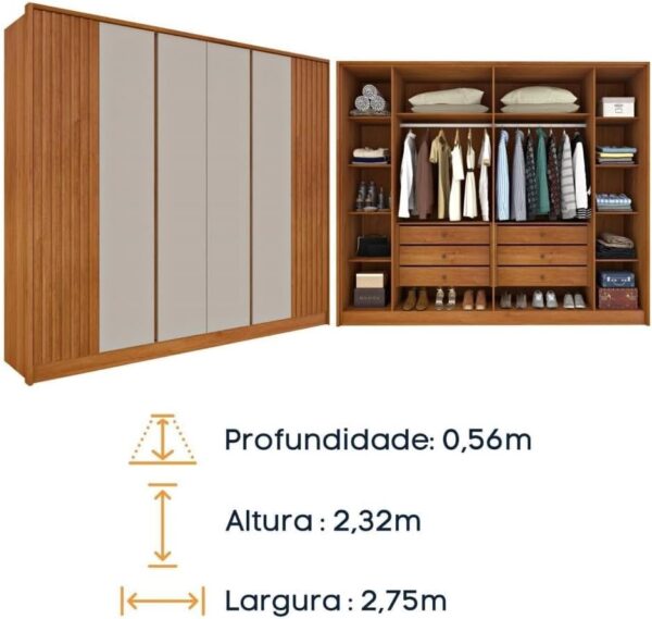 GUARDA ROUPA  BARCELONA 2.75 C/ 6 PORTAS-DETALHE RIPADO – TCIL - Imagem 7