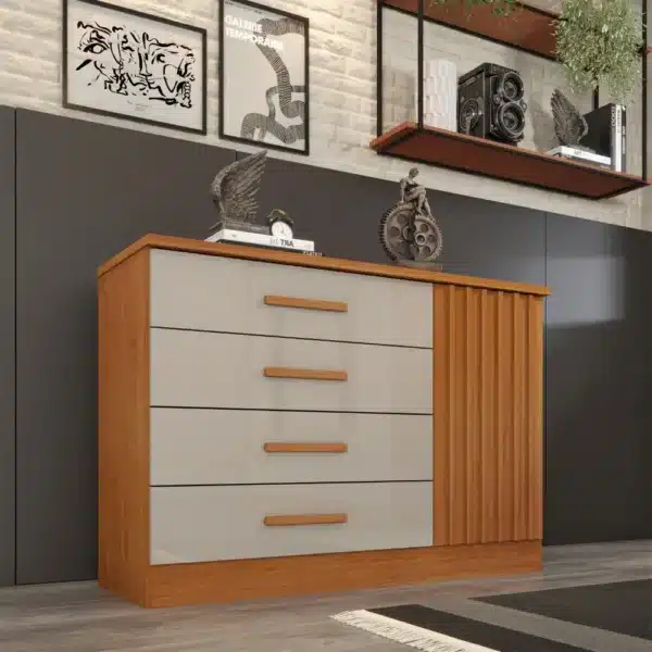 CÔMODA BARCELONA 1.34 - 4 GAVETAS 1 PORTA SAPATEIRA RIPADO - TCIL