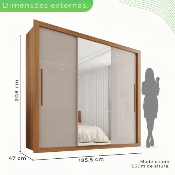 GUARDA ROUPA PANAMA 1.80 C/ 3 PORTAS E 4 GAVETAS - SALLETO - Imagem 4