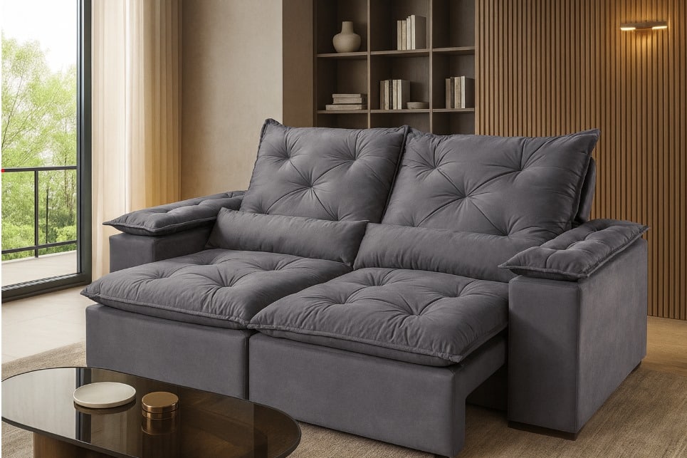 SOFÁ GRÉCIA 1,95 RETRÁTIL E RECLINÁVEL - B ESTOFADOS