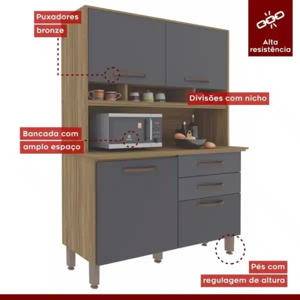 COZINHA SOFÍA COM 4 PORTAS 2 GAVETAS – IMOP - Imagem 8