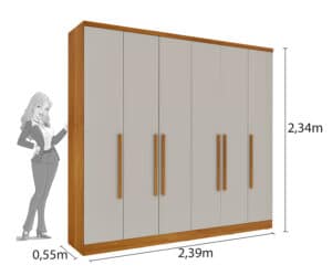 GUARDA ROUPA VENEZA 2.40 C/ 6 PORTAS E 4 GAVETAS  - TCIL - CINAMONO/OFF