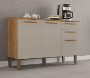 BALCÃO COZINHA VALÊNCIA COM 3 PORTAS E 2 GAVETAS  SALLETO - CINAMOMOOFF WHITE