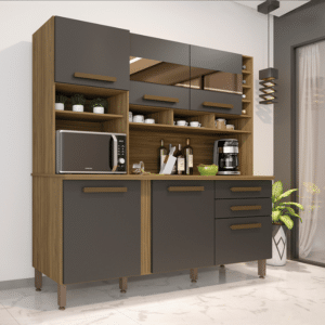 COZINHA ALEXIA 6 PORTAS 2  GAVETAS C/ESPELHO - IMOP - CINAMONO/GRAFITE