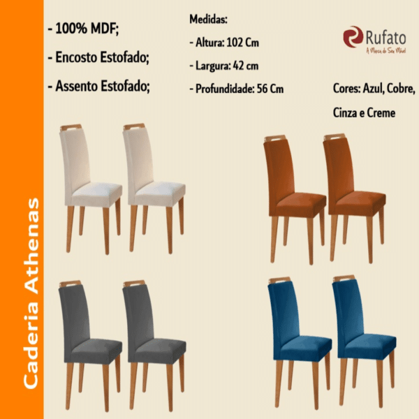 KIT CADEIRAS  ATHENAS VELUDO - RUFATO