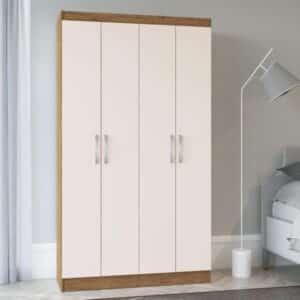 ARMÁRIO MULTIUSO DUETO 92CM - 4 PORTAS COM PUXADORES CROMADOS - DORIPEL - NOGUEIRA/ OFF WHITE