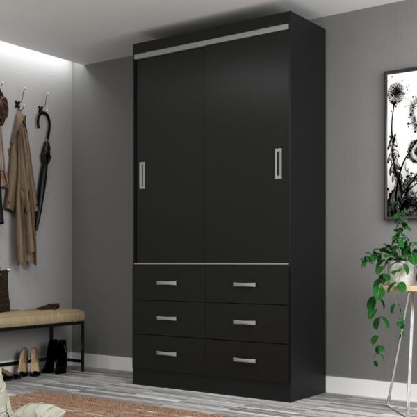 GUARDA ROUPA VENEZA 1.00M C/ 2 PORTAS DE CORRER E 6 GAVETAS - EVIDÊNCIA