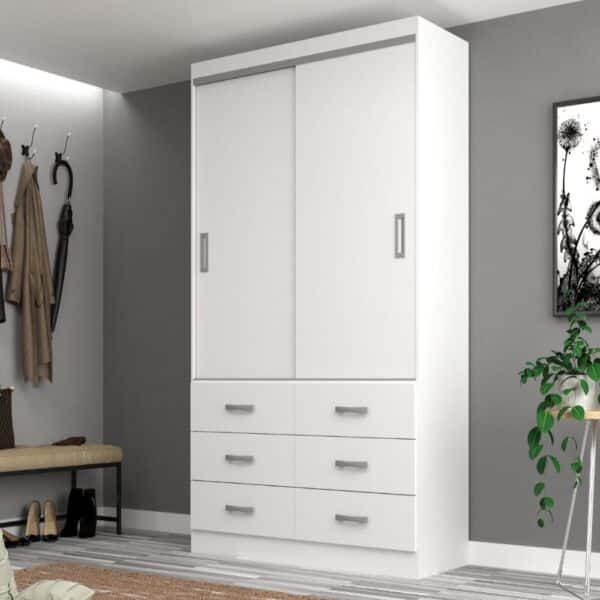 GUARDA ROUPA VENEZA 1.00M C/ 2 PORTAS DE CORRER E 6 GAVETAS - EVIDÊNCIA - Imagem 2