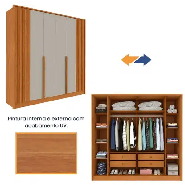 GUARDA ROUPA GUARANI  2.44 CASAL C/ 6 PORTAS 4 GAVETAS COM DETALHE RIPADO - TCIL - Image 3