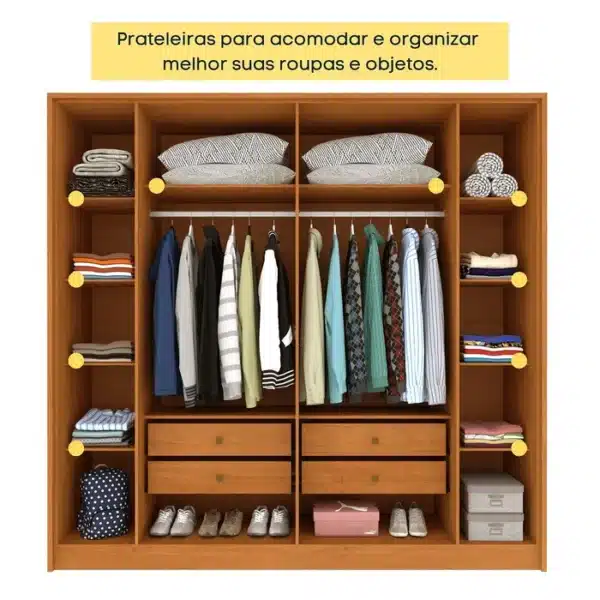 GUARDA ROUPA GUARANI  2.44 CASAL C/ 6 PORTAS 4 GAVETAS COM DETALHE RIPADO - TCIL - Image 6