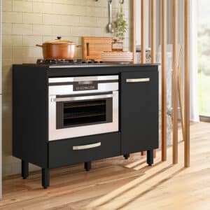BALCÃO FIT PARA COOKTOP 4 E 5 BOCAS - 1 PORTA E 1 GAVETA - NICIOLI - PRETO/PRETO 337