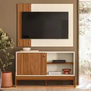 RACK COM PAINEL WOOD PARA TV ATÉ 42 POLEGADAS C/ PORTA DESLIZANTE - MOBLER