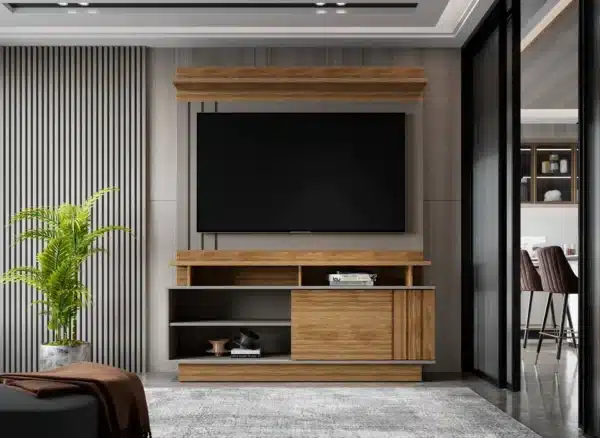 HOME GOIÁS 1.50 - 1 PORTA DESLIZANTE TV 55 POLEGADAS E DETALHE RIPADO - MOBLER